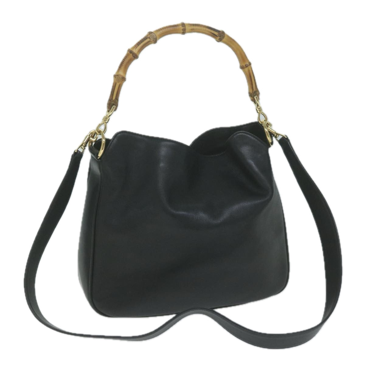 GUCCI Bamboo Shoulder Bag Leather 2way Black 001 1688 2058  ac2636
