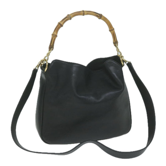 GUCCI Bamboo Shoulder Bag Leather 2way Black 001 1688 2058  ac2636