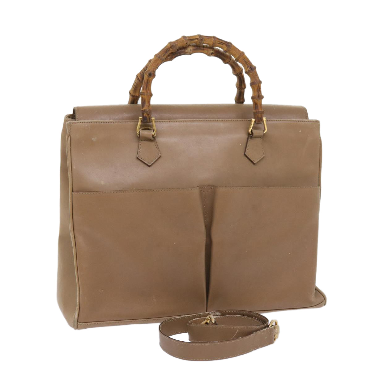 GUCCI Bamboo Hand Bag Leather 2way Beige  ac2690