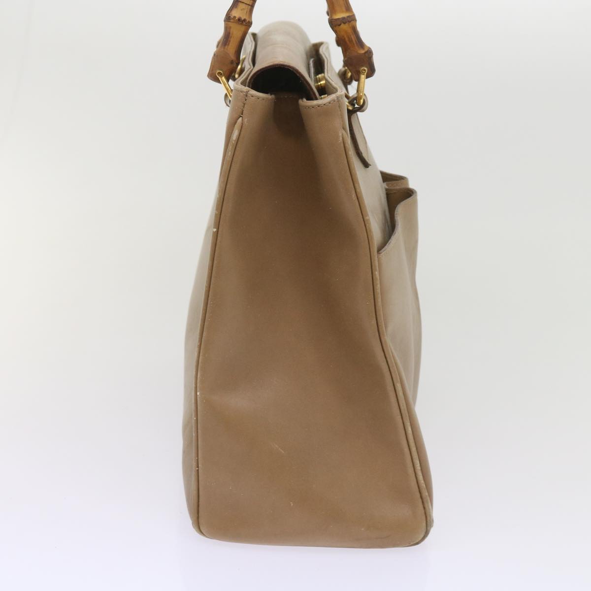 GUCCI Bamboo Hand Bag Leather 2way Beige  ac2690