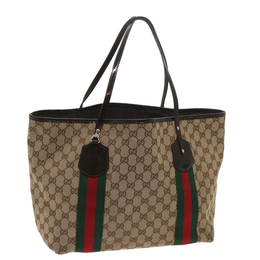 GUCCI GG Canvas Web Sherry Line Tote Bag Beige Green Red 211970  ac2718