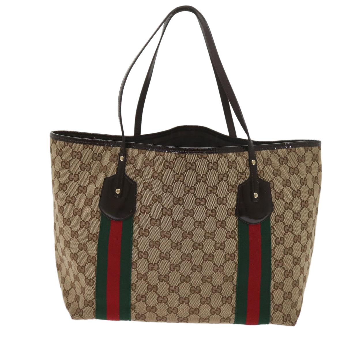 GUCCI GG Canvas Web Sherry Line Tote Bag Beige Green Red 211970  ac2718