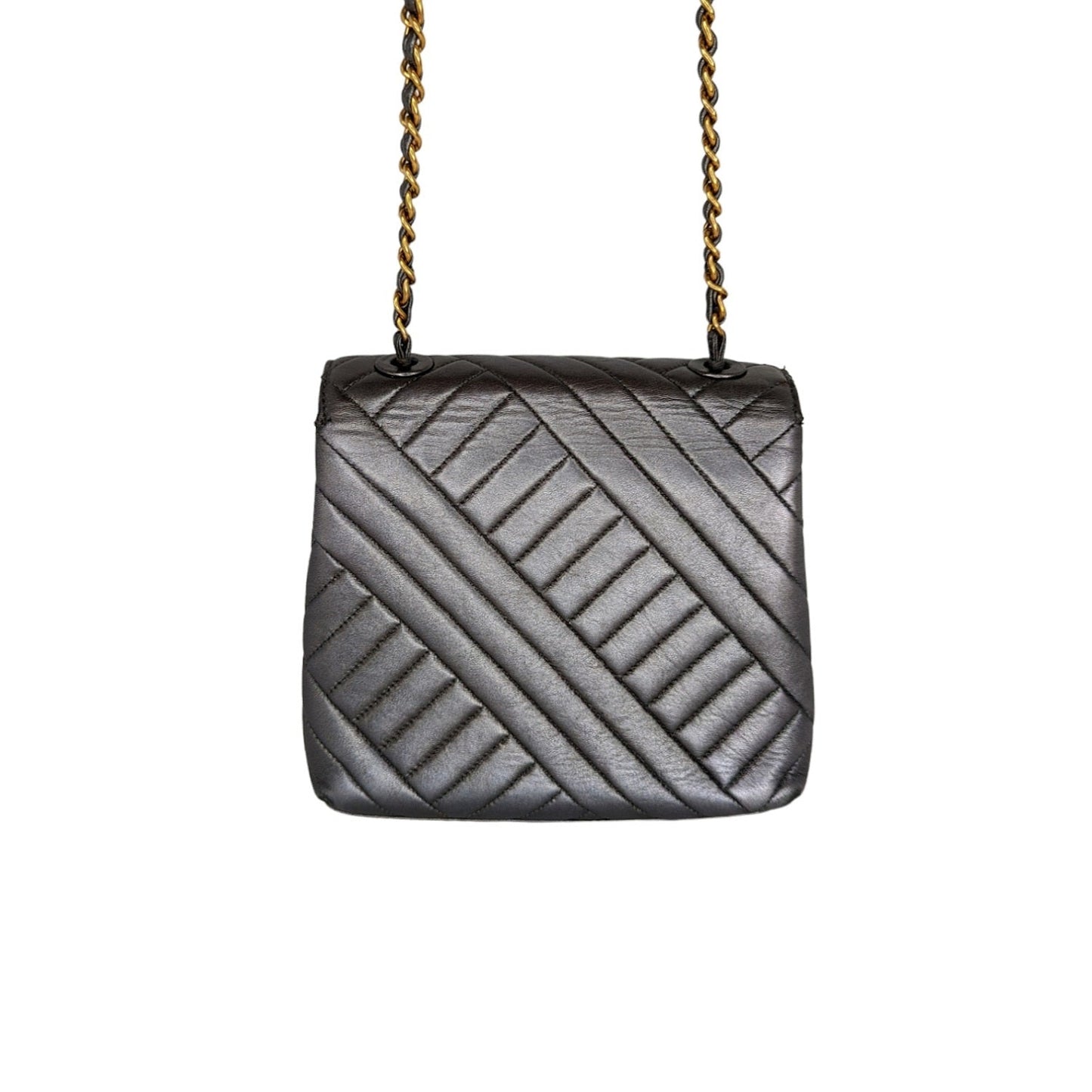 Luxury Chanel Vintage Chevron Quilted Square Flap Bag