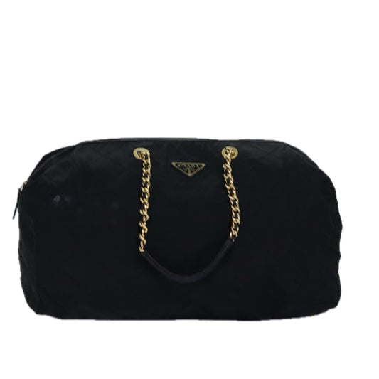 Luxury PradaChain Boston Bag Nylon Black ac3064
