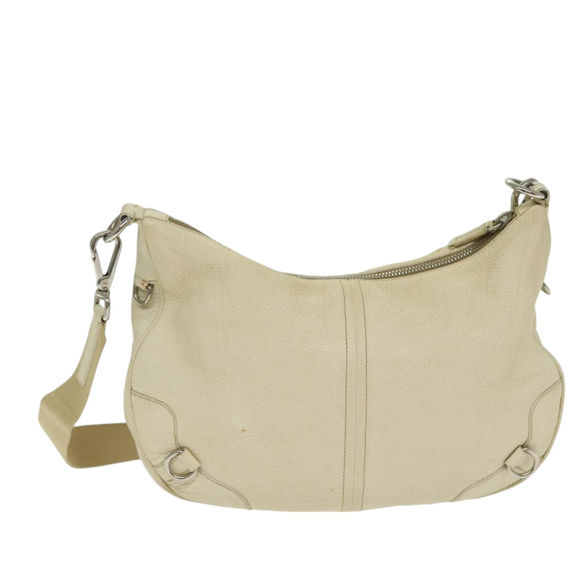Luxury Prada Shoulder Bag Leather White Silver  ac3215