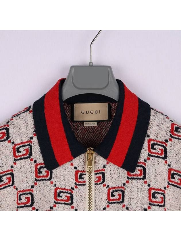 Luxury Gucci Trending 2025 GG Cotton Jacquard Zipper Cardigan Ivory Red