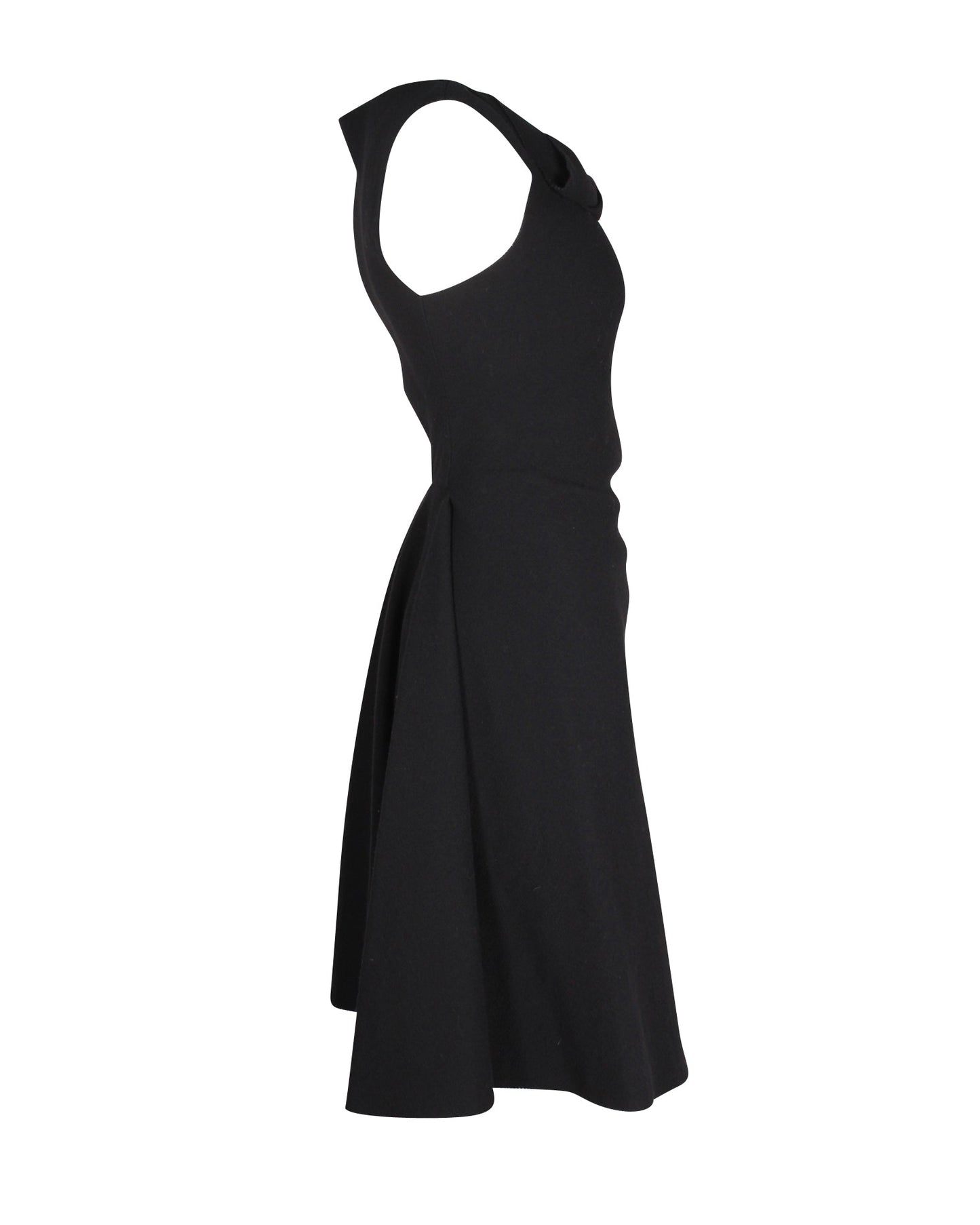 Luxury Bottega Veneta A-line Sleeveless Dress in Black Virgin Wool