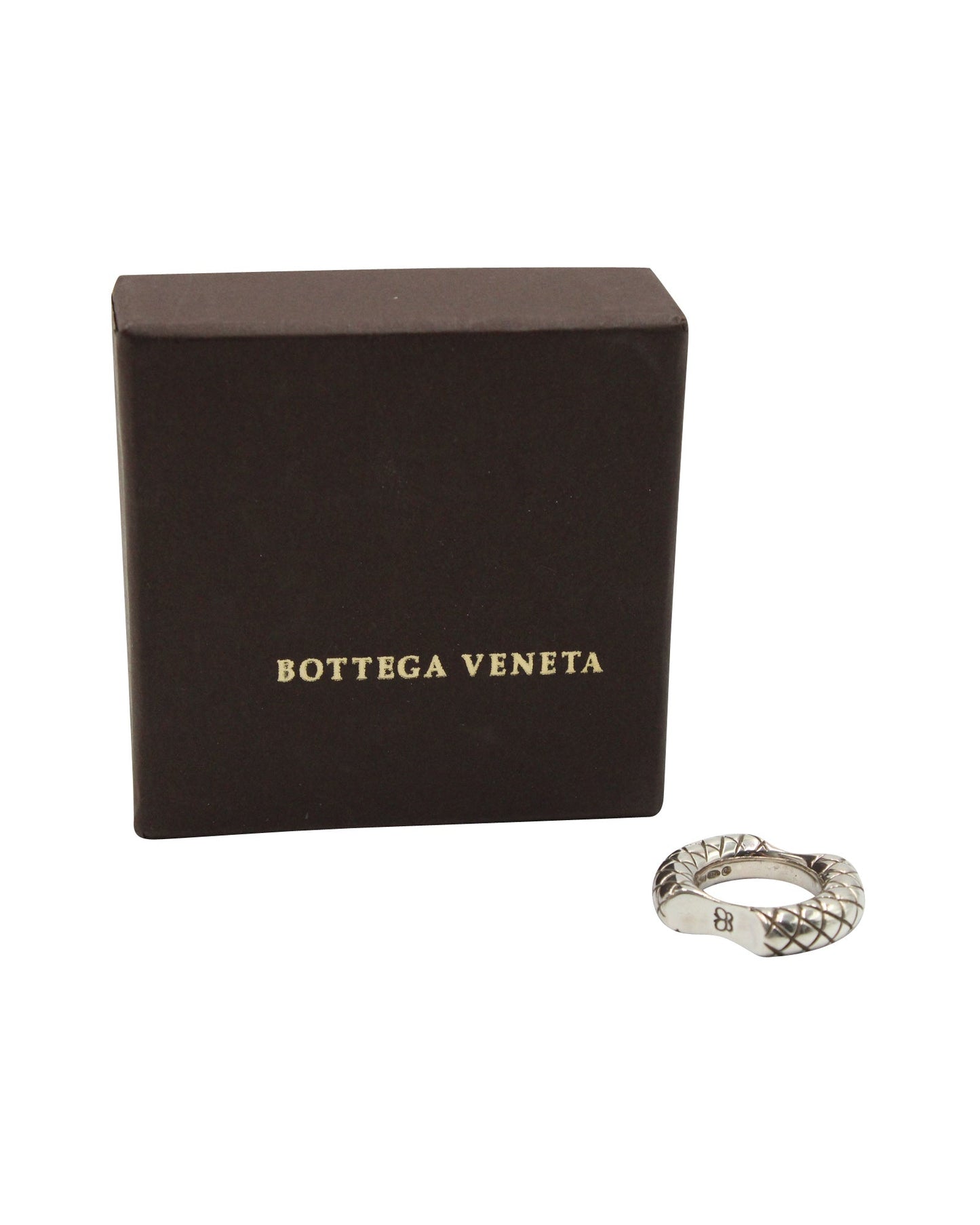 Luxury Bottega Veneta Intrecciato Double Cut Band Ring in Silver Metal