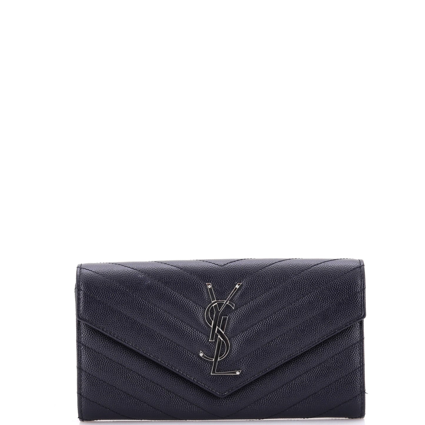 Luxury Saint Laurent Classic Monogram Flap Wallet Matelasse Chevron Leather Large