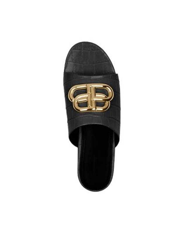 Luxury Balenciaga Gold BB Logo Oval Slippers Black