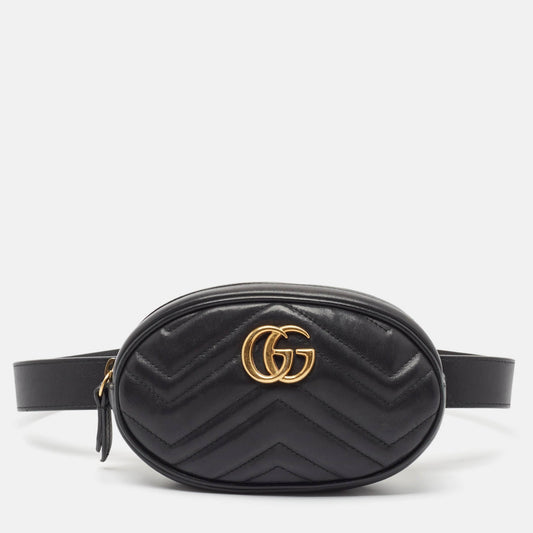 Luxury Gucci Trending 2025 Black Matelass&eacute; Leather Gg Marmont Belt Bag
