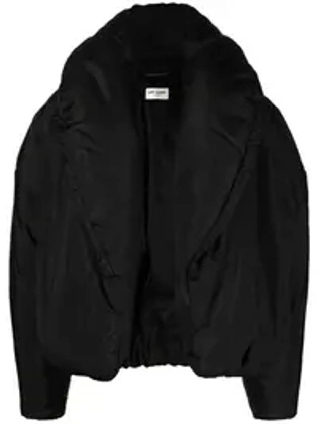 Luxury Saint Laurent Cropped Puffer Silk Taffeta Jacket Black