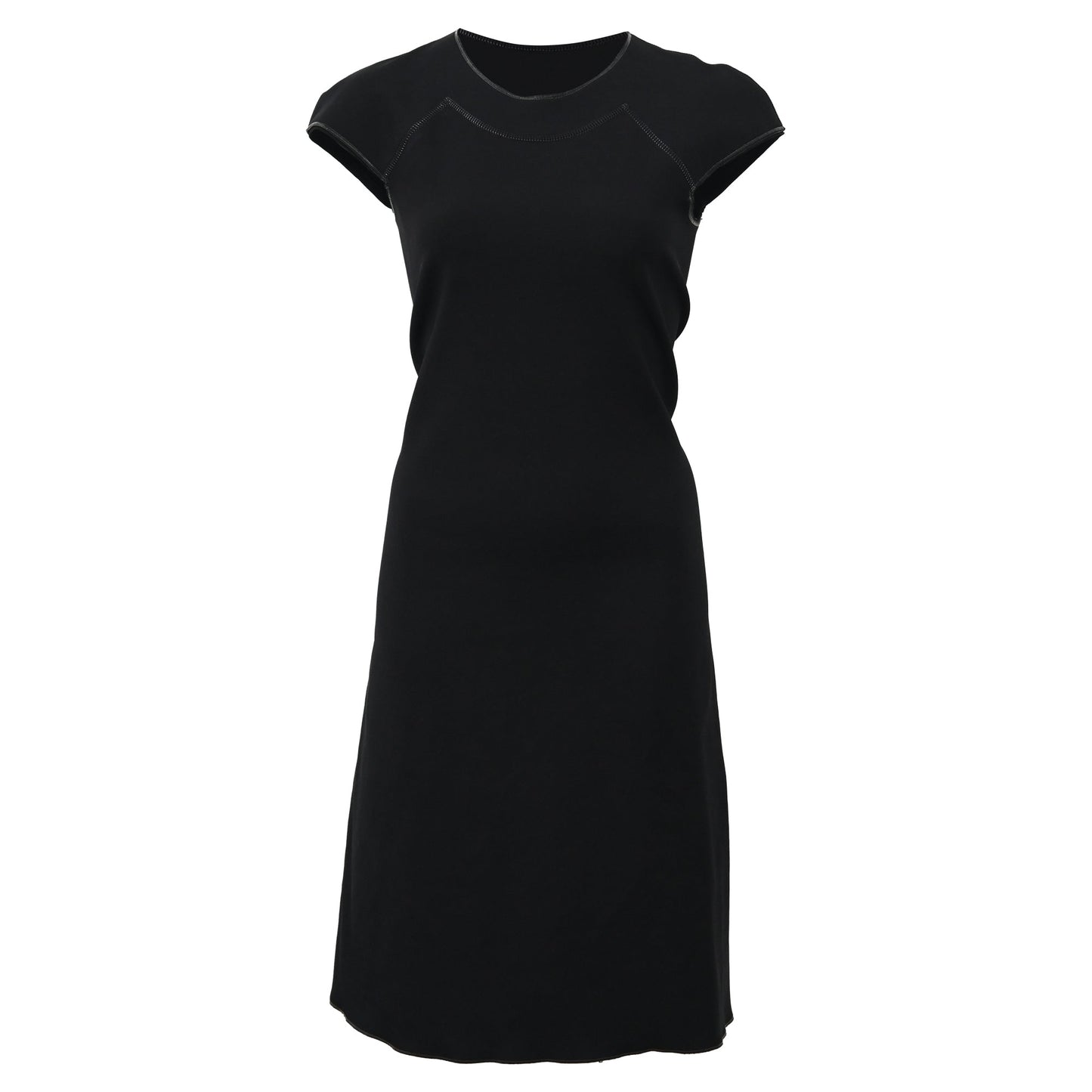 Luxury Bottega Veneta Cap-Sleeve Ruched A-Line Dress in Black Silk