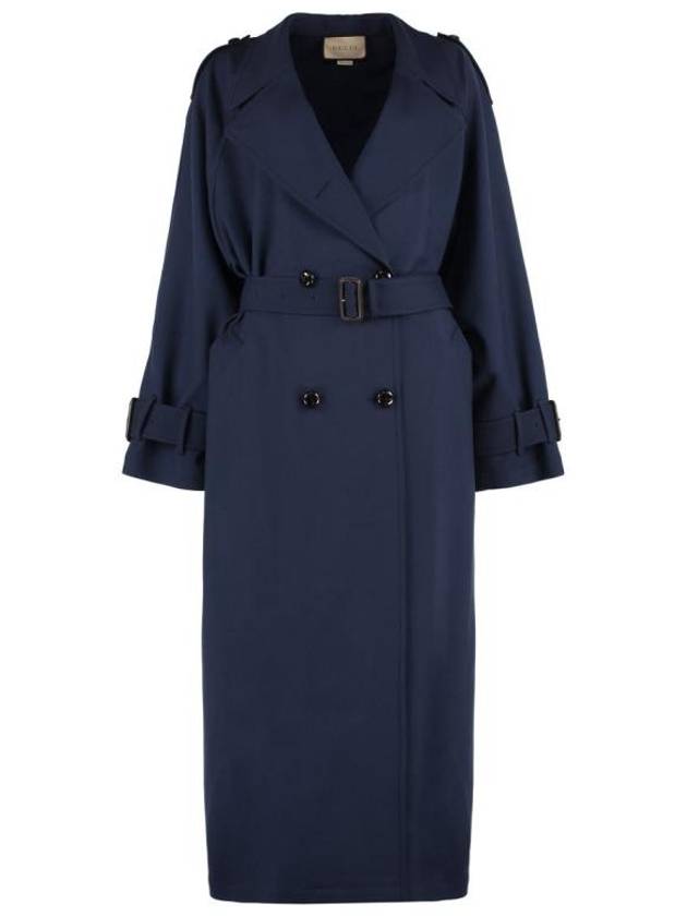 Luxury Gucci Trending 2025 Double Breasted Wool Trench Coat Blue