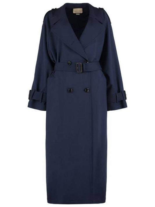 Luxury Gucci Trending 2025 Double Breasted Wool Trench Coat Blue
