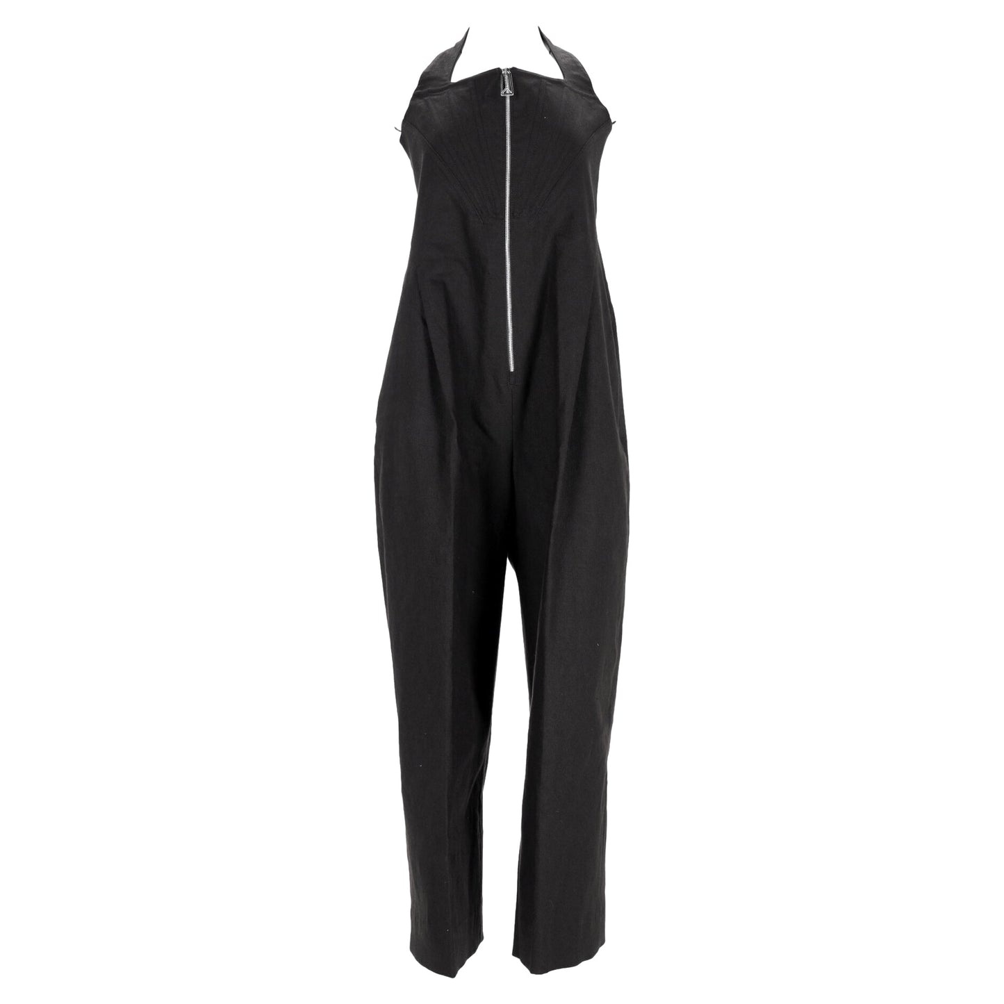 Luxury Bottega Veneta Corset Top Zipped Jumpsuit in Black Linen
