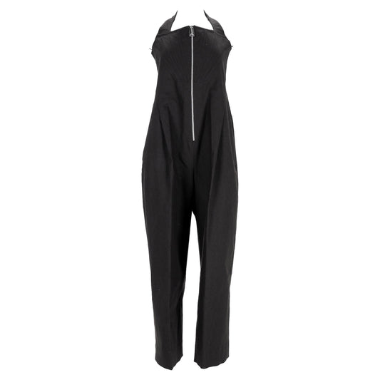 Luxury Bottega Veneta Corset Top Zipped Jumpsuit in Black Linen