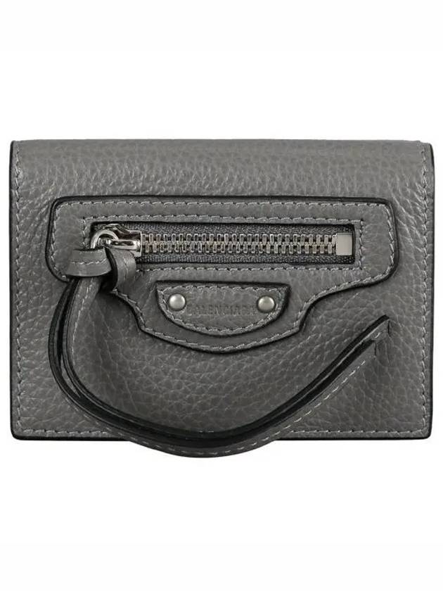 Luxury Balenciaga Neo Classic Logo Tri-Fold Half Wallet Grey