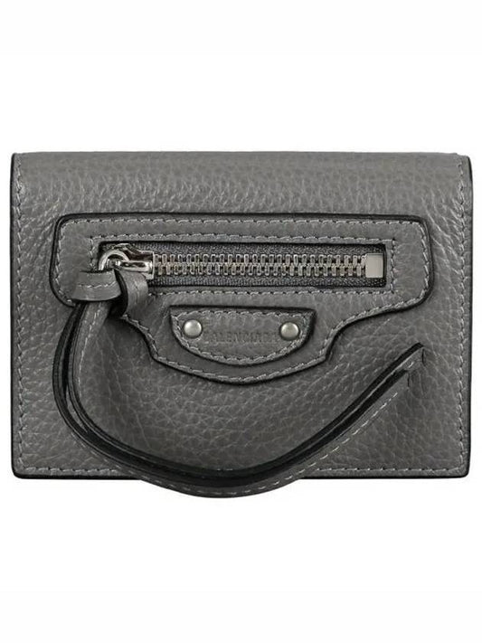 Luxury Balenciaga Neo Classic Logo Tri-Fold Half Wallet Grey