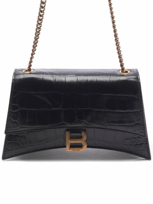 Luxury Balenciaga Crush Crocodile Embossed Shoulder Bag Black