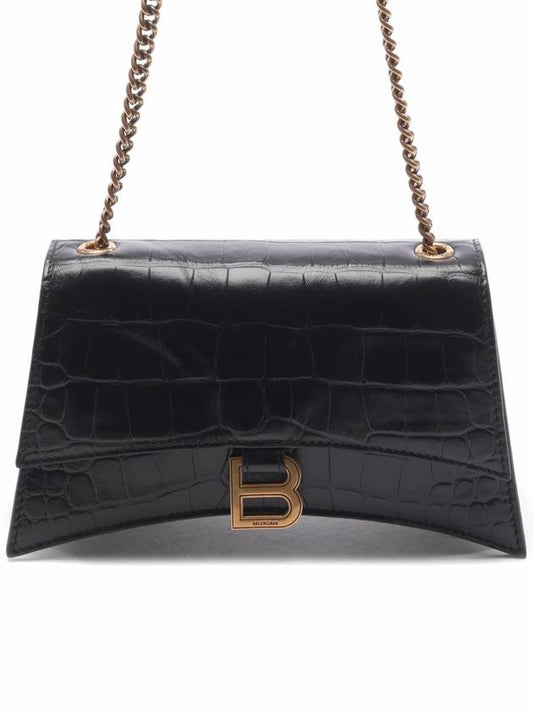 Luxury Balenciaga Crush Crocodile Embossed Shoulder Bag Black