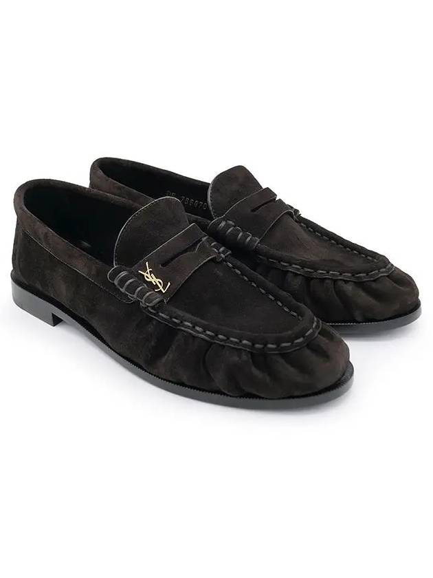 Luxury Saint Laurent Le Penny Slippers Suede Loafers Dark Chocolate