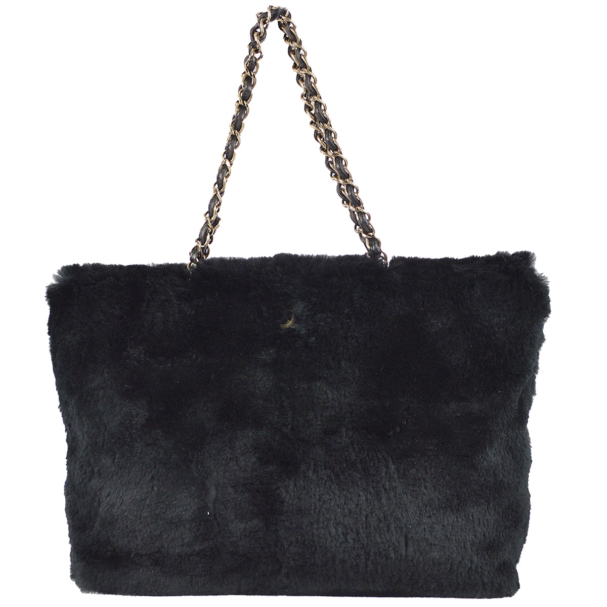 Luxury Chanel 2000-2001 Chain Tote 35 Black Fur
