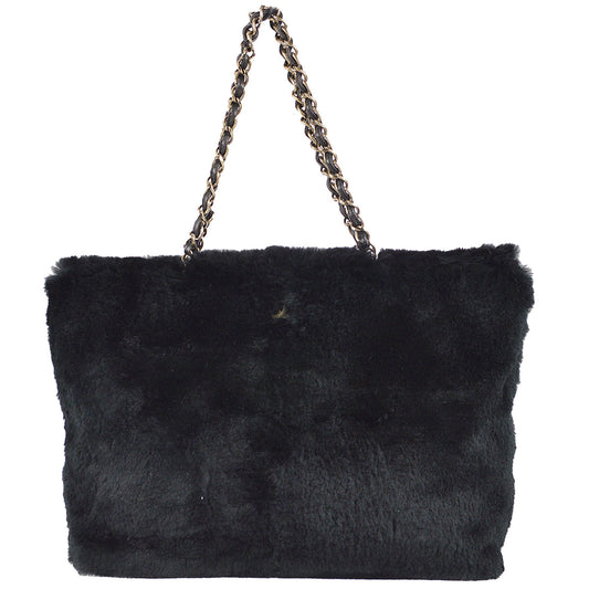 Luxury Chanel 2000-2001 Chain Tote 35 Black Fur