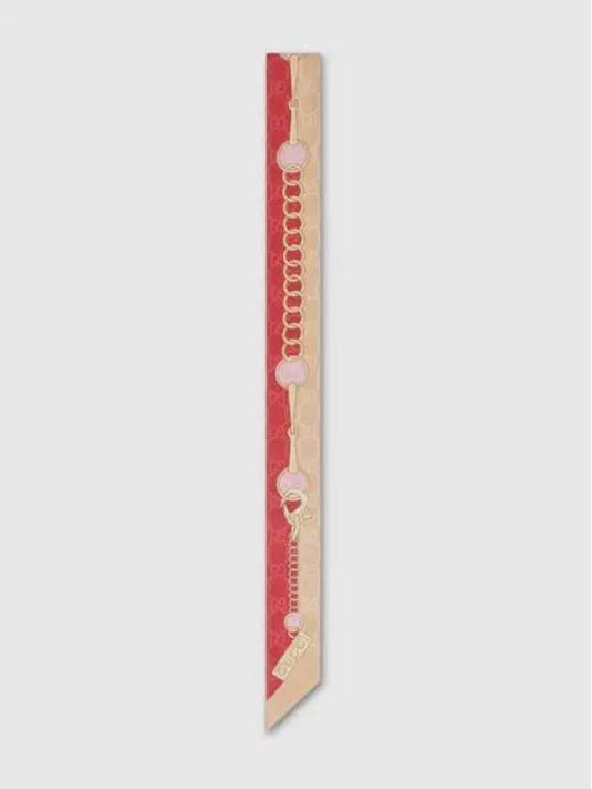 Luxury Gucci Trending 2025 GG Chain Print Silk Neck Bow Pink 7748193G0015872