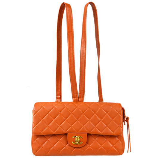 Luxury Chanel 1996-1997 Classic Flap Chain Backpack Orange Lambskin