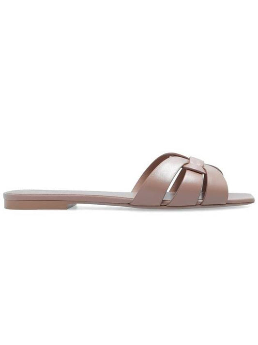 Luxury Saint Laurent Tribute Smooth Leather Mules Dark Beige