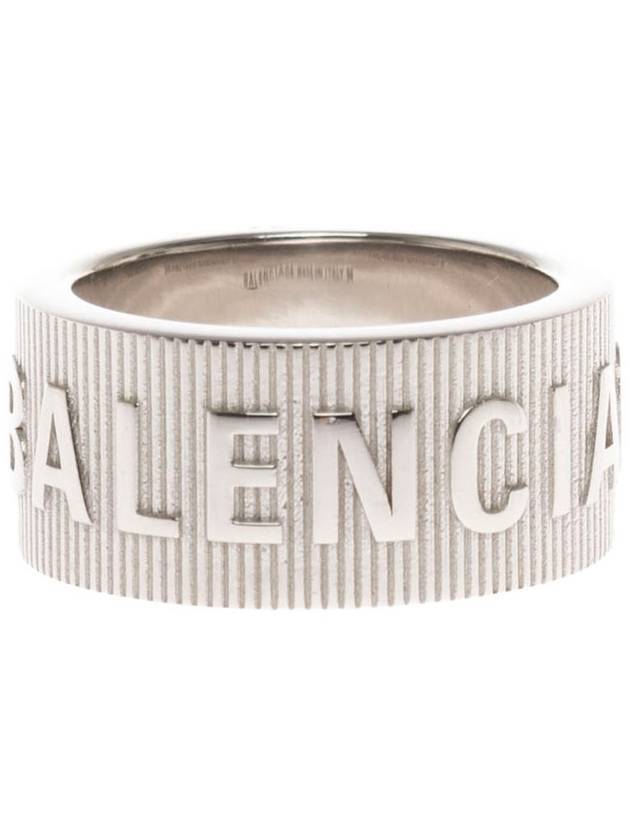 Luxury Balenciaga Striped Logo Ring Silver
