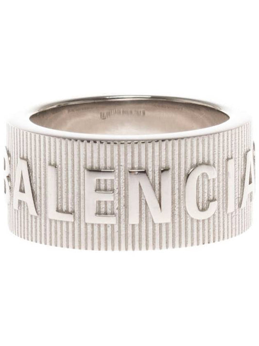 Luxury Balenciaga Striped Logo Ring Silver
