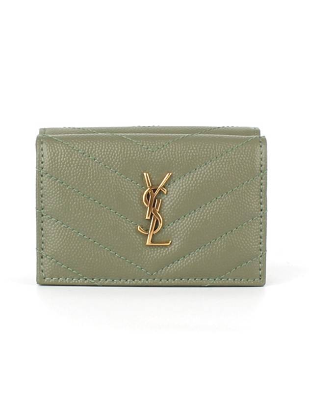 Luxury Saint Laurent Monogram Quilting Leather Half Wallet Green