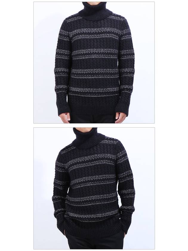 Luxury Saint Laurent Men's Striped Cable Wool Turtleneck Black