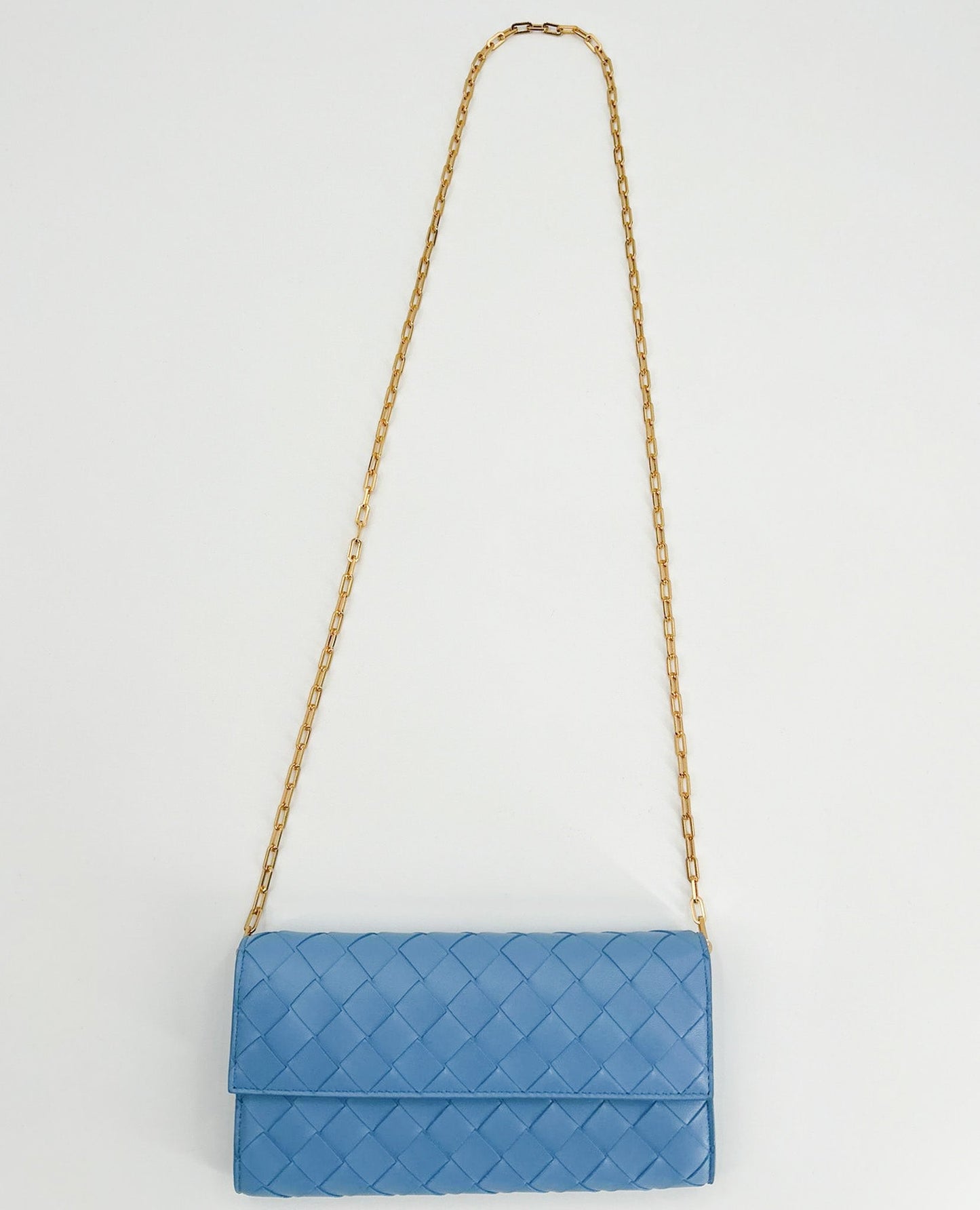 Luxury Bottega Veneta Intrecciato Leather Chain Wallet - Sky Blue