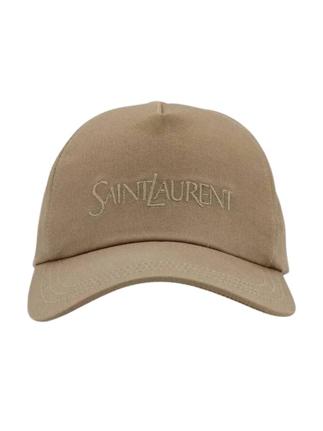 Luxury Saint Laurent Embroidered Logo Gabardine Weave Cotton Ball Cap Beige