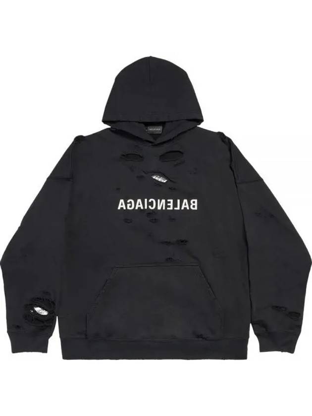 Luxury Balenciaga Mirror Distressed Cotton Hoodie Black
