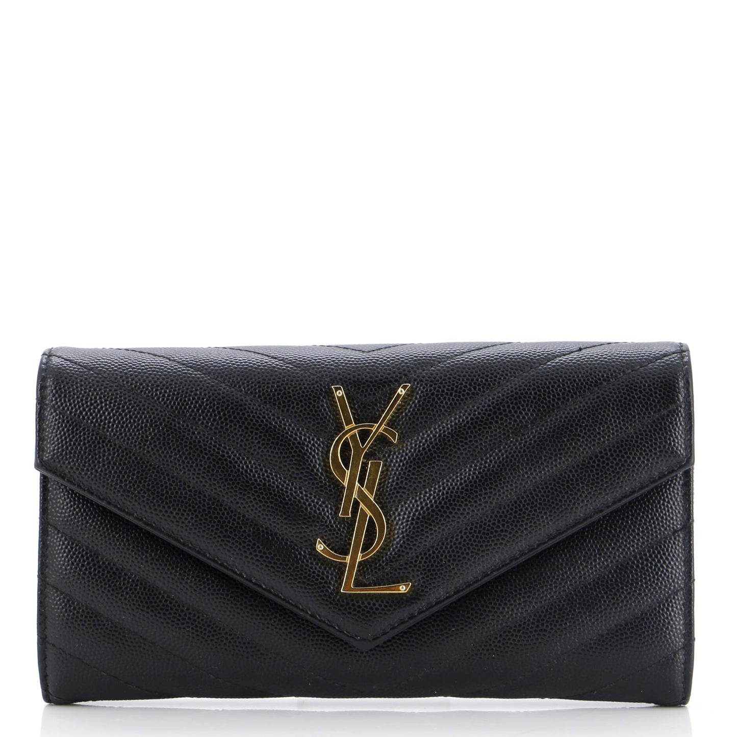 Luxury Saint Laurent Classic Monogram Flap Wallet Matelasse Chevron Leather Large