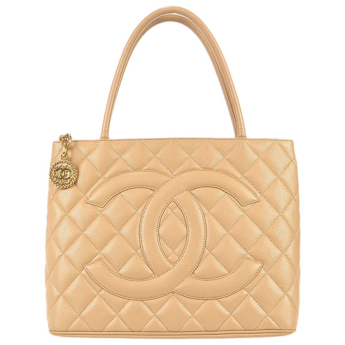 Luxury Chanel 2003-2004 Medallion Tote Beige Caviar