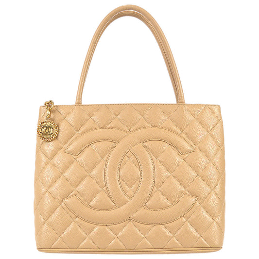 Luxury Chanel 2003-2004 Medallion Tote Beige Caviar