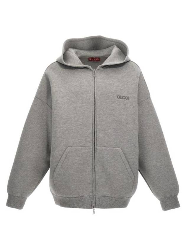 Luxury Gucci Trending 2025 Embroidered Logo Zip-Up Hoodie Grey