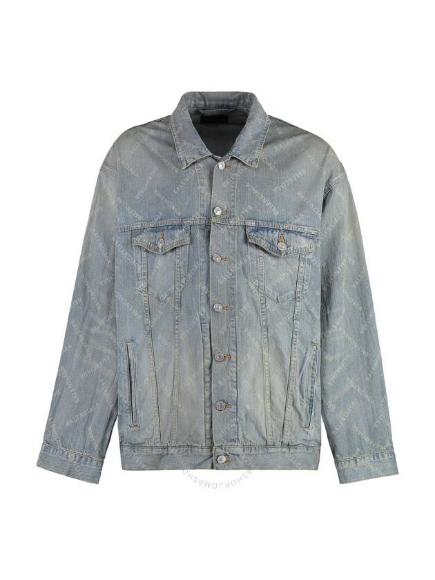 Luxury Balenciaga Logo Print Denim Jacket Blue