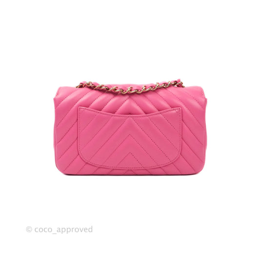 Chanel Chevron Mini Rectangular Lambskin Flap Pink Gold Hardware