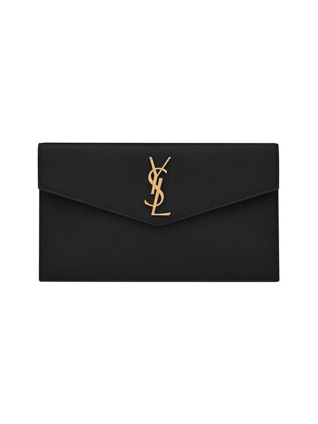 Luxury Saint Laurent Uptown Grain de Poudre Embossed Leather Clutch Bag Black