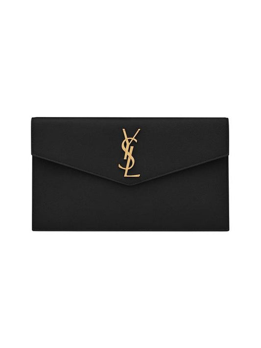 Luxury Saint Laurent Uptown Grain de Poudre Embossed Leather Clutch Bag Black