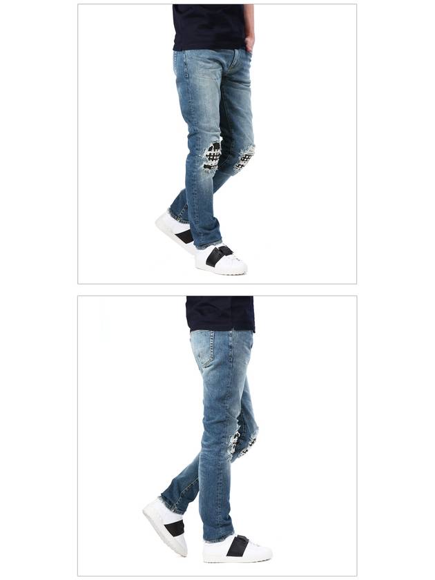 Luxury Saint Laurent Men's Leather Stud Washed Jeans Blue