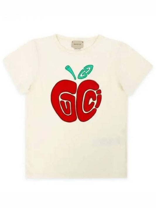 Luxury Gucci Trending 2025 Kids Apple Print Short Sleeve T-Shirt Ivory
