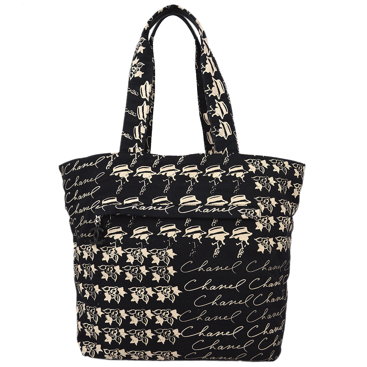 Luxury Chanel 2005-2006 Black Camellia Drawstring Tote Bag