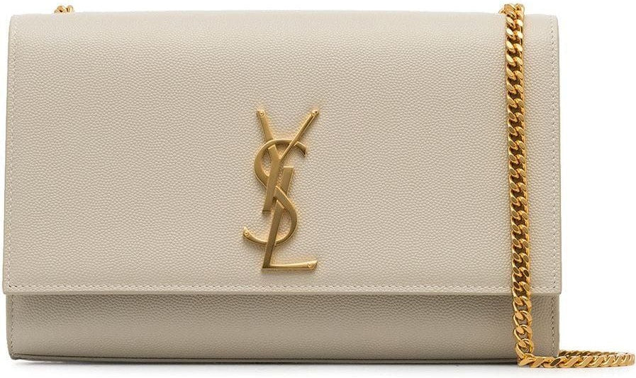 Luxury Saint Laurent Women's Kate Logo Plaque Shoulder Bag in Crema Soft | 364021BOW0J9207